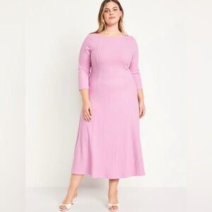NWT Old Navy Fit & Flare Ribbed Maxi Dress Pink Rose Dawn
